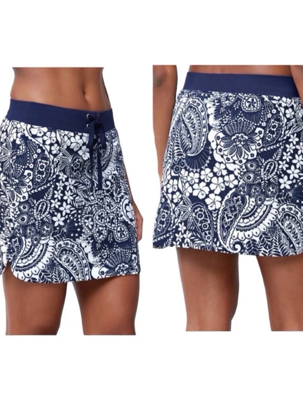Tommy Bahama Navy and White Paisley Paradise Skirt Size XS
